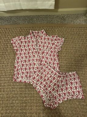 Roller Rabbit White and Pink Monkey Print Short Pajama Set